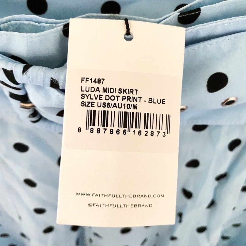 Faithfull Skirt Luda Buckle Belted Flounce Midi Vacation Sylve Dot Blue 6 M NWT - Picture 8 of 15